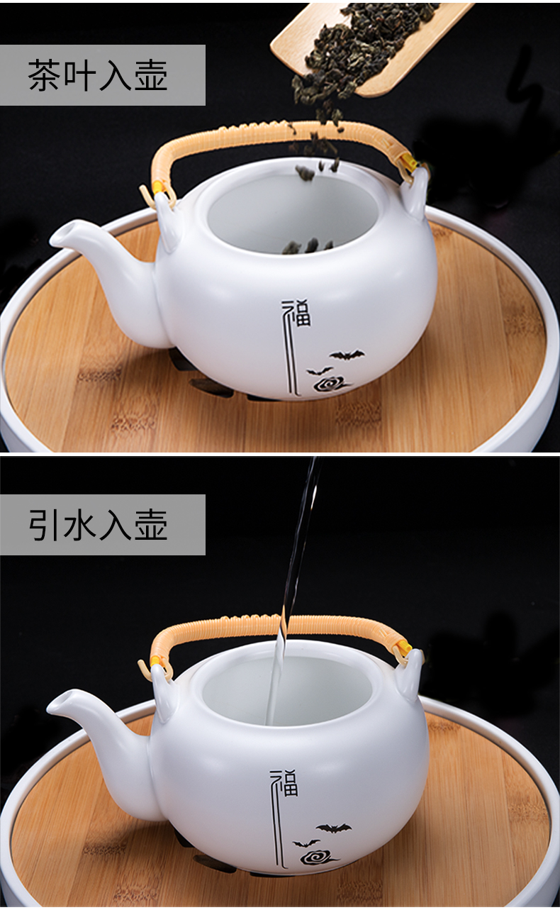 Ceramic teapot tea ware household white porcelain pot set single pot small Japanese girder kung fu tea set spare parts