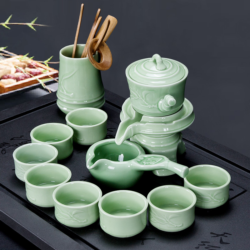 Celadon tea cups automatically rotating water lazy Shi Mopan pot of household small fortunes suit make tea
