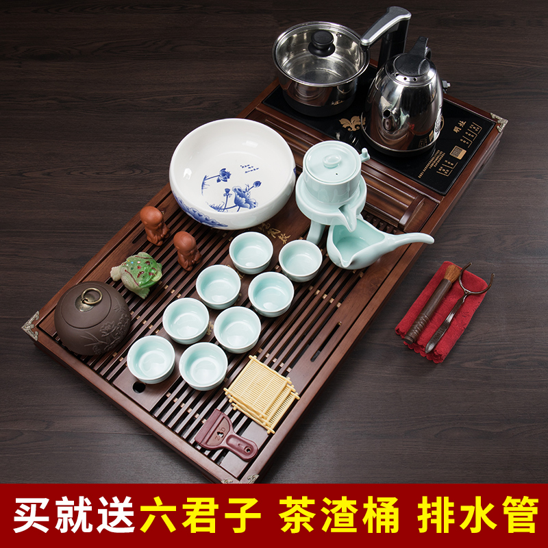 Kung fu tea set solid wood tea tray was modern home sitting room tea, a complete set of automatic ceramic tea cups