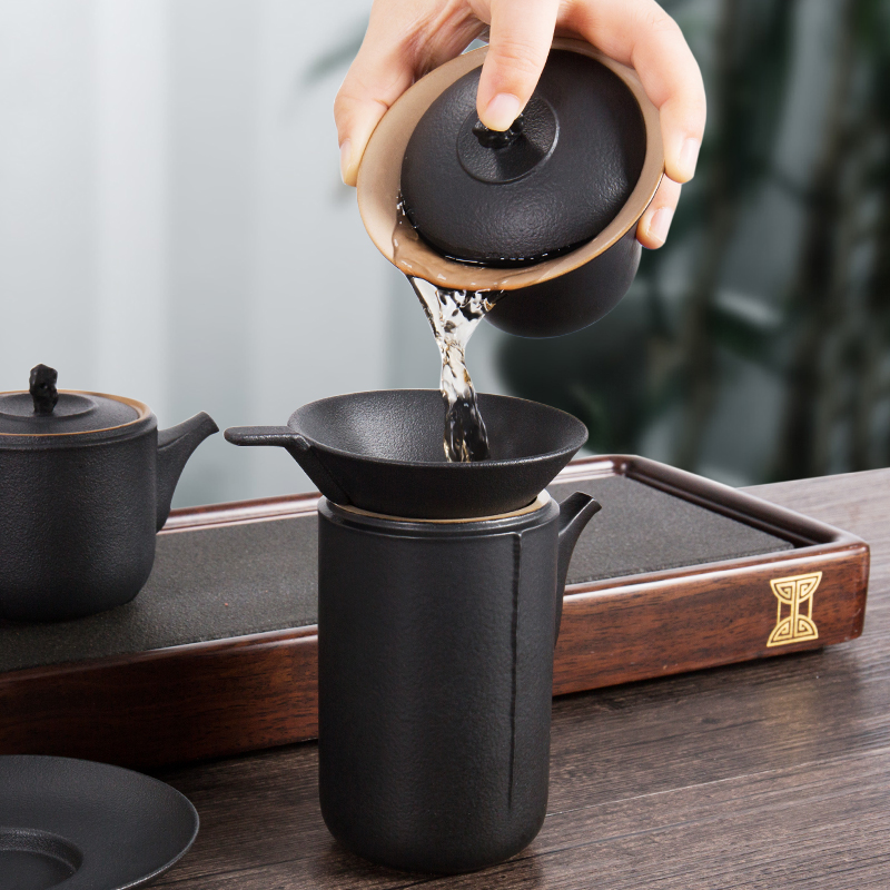 Japanese kung fu tea set of black suit small set of home sitting room is contracted teapot teacup tureen tea tea set