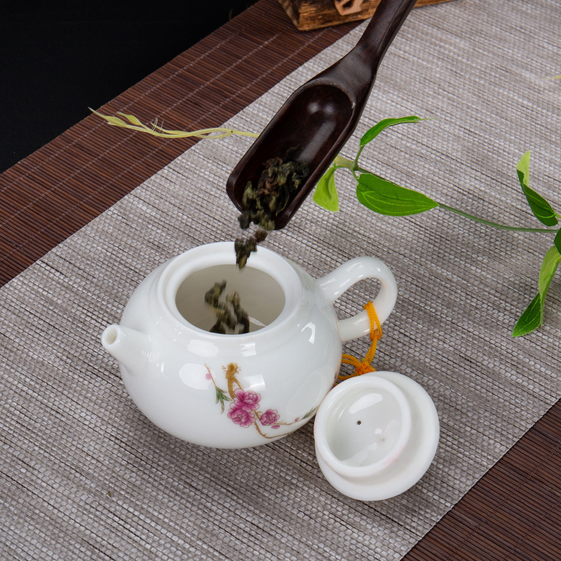 Jane qualitative white porcelain tureen kung fu tea pot only three cups of large household contracted iron bowl teapot tea taking