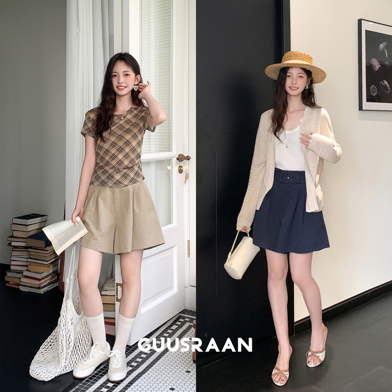 Apricot Mist Wind Cut |   Little D Lyocell Cotton Blend High-Waisted A-Line Shorts for Women, Summer Wide-Leg Versatile Casual Pants for Commuting