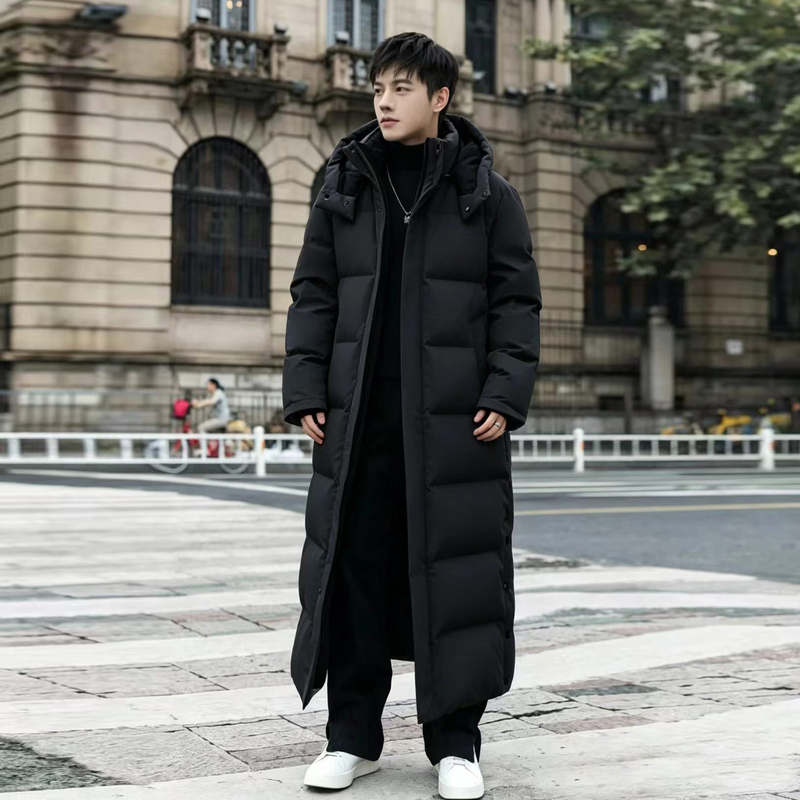 2026 Winter New Men's down Jacket Extra Long Over-The-Knee to Ankle Length Thickened Hooded Extreme Cold Goose down Jacket for Northeast