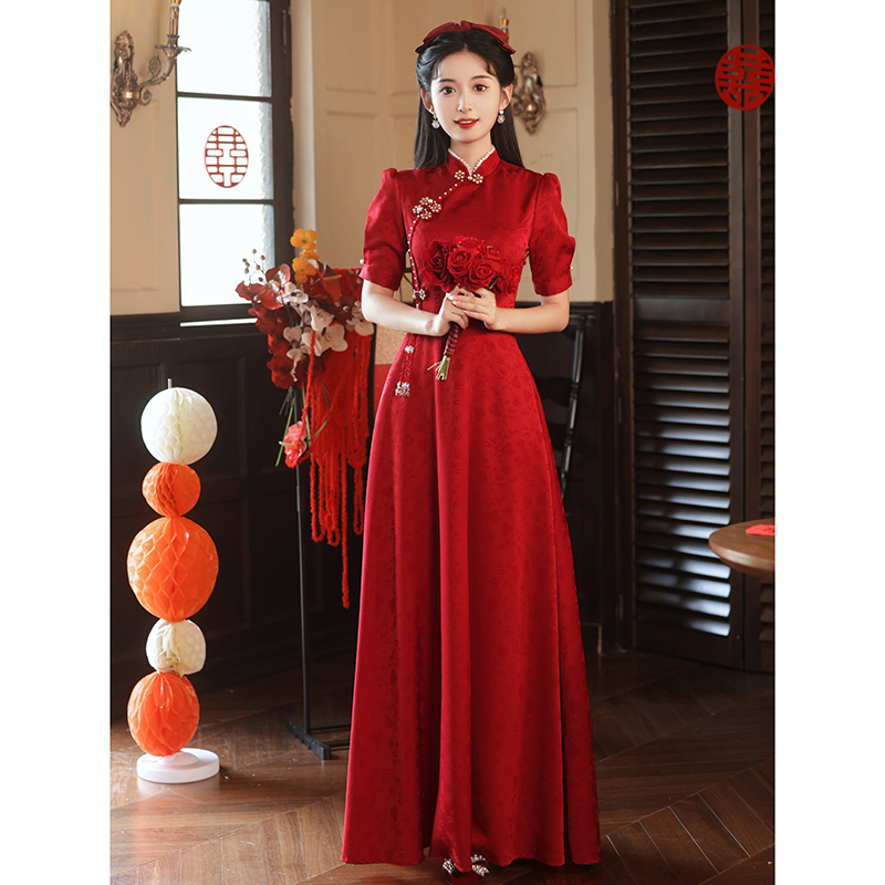 Qipao Toast Dress 2026 Bride New Style Red Wedding Dress High-End Summer Long Engagement Dress New Chinese Style
