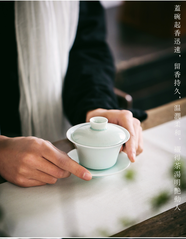 Household tureen jingdezhen only three cups of Japanese checking them thin body large bowl tea kungfu tea taking