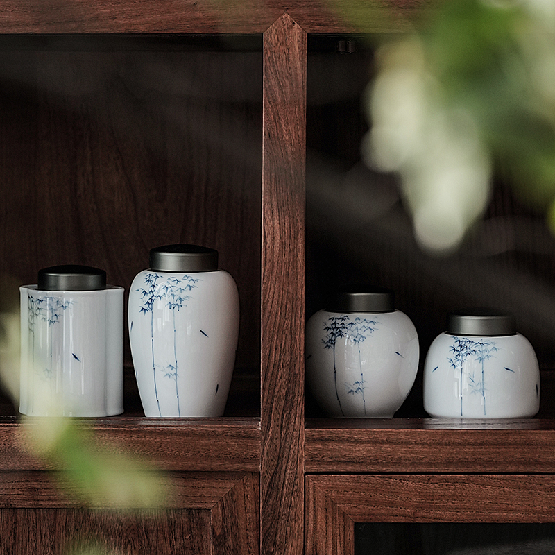 Jingdezhen hand - made ceramic pot pot caddy fixings ceramic POTS sealed tank sealing small portable storage tea tin