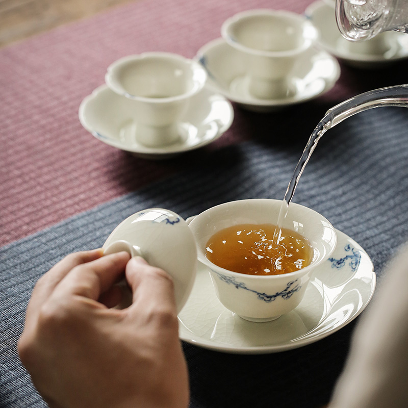 Jingdezhen left up bowl is pure manual three cups to make tea tureen single GaiWanCha ceramic kunfu tea