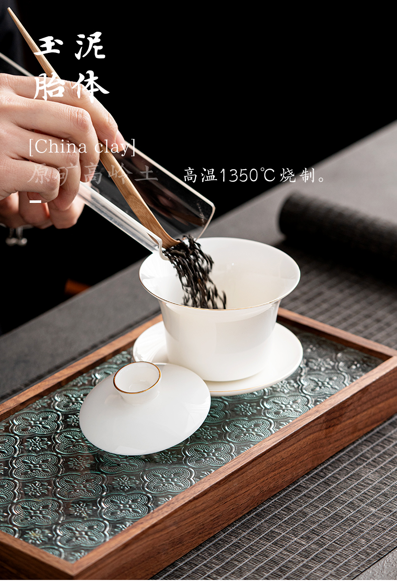 The Self - "appropriate content three to dehua white porcelain bowl tureen cup single contracted jade porcelain GaiWanCha kung fu tea set