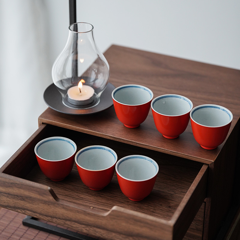 Coral red jingdezhen ceramic sample tea cup cup kung fu masters cup small cups cups single cup of tea poly real incense cup