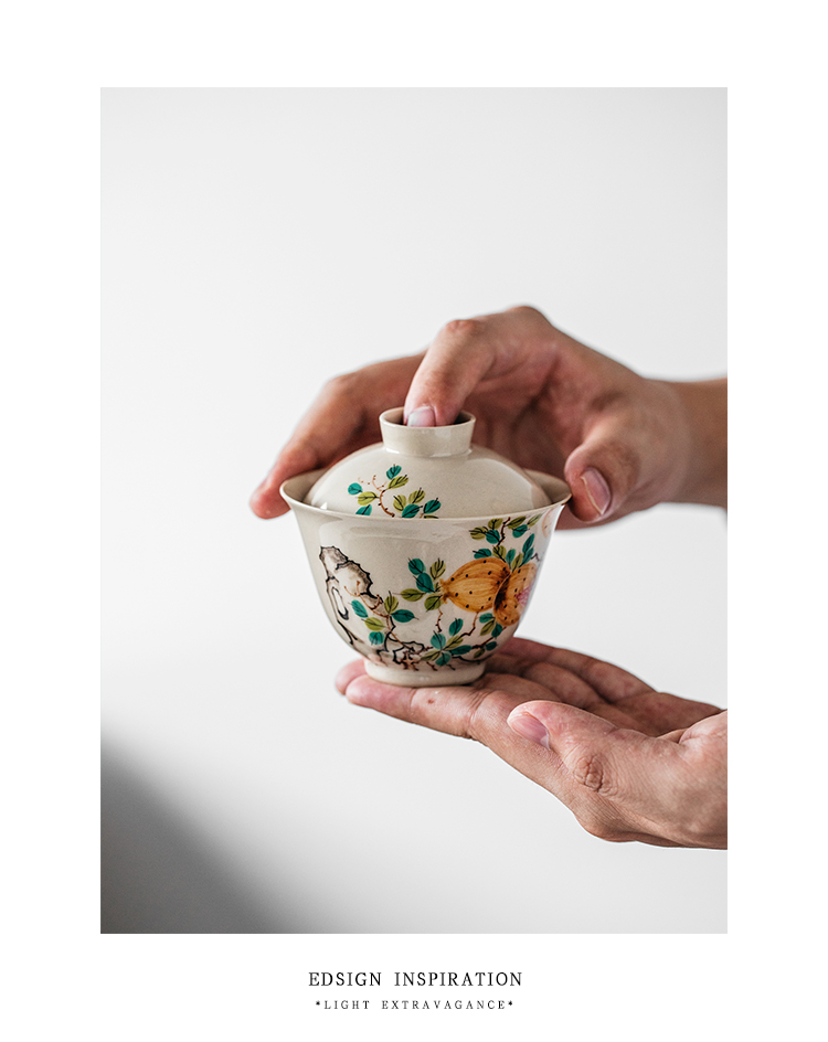 The Self - "appropriate content of jingdezhen hand - made pomegranate tureen single CPU use ceramic retro kung fu tea set