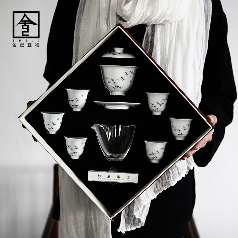 Jingdezhen Japanese hand - made tea set suit household contracted and I creative kung fu gift box office sitting room tea taking