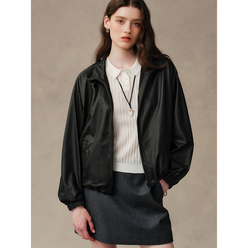 Island Breeze's "Flower Bud Leather Jacket: Ultra-Thin Turkish Imported Sheepskin Soft Stand Collar Genuine Leather Coat