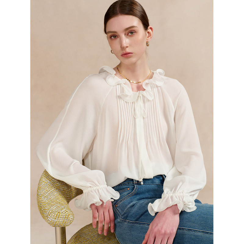 Island Breeze "Victoria 2.0" 19mm Silk Lace Baroque Pearl Light Luxury Silk Shirt