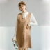 Len vest váy nữ sinh viên Hàn Quốc phiên bản 2018 mùa đông mới new V-Cổ chia bất thường đơn ngực dress váy dạ hội váy đầm