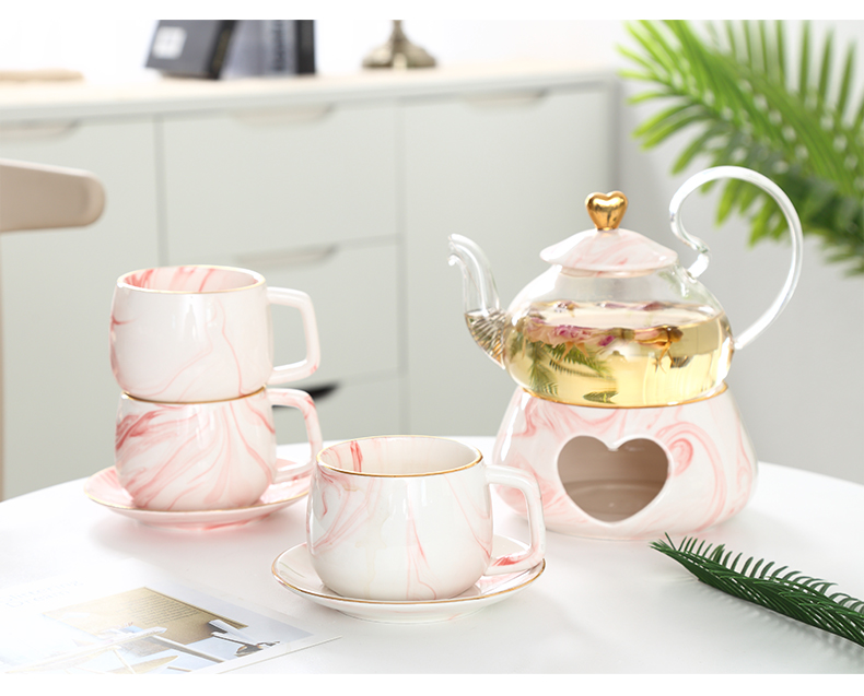 Nordic Europe type ceramic teapot set glass based to heat insulation base English afternoon tea cups of tea