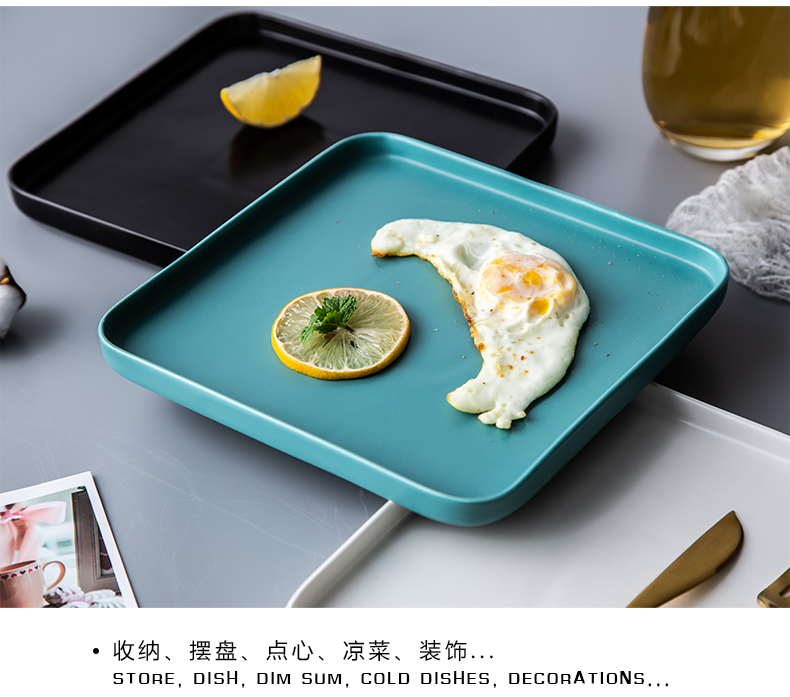 Northern wind creative ceramic tray sifang irregular rectangular plate plate household utensils cake flat dish dish dish