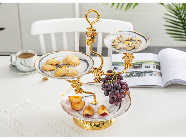 European ceramic creative double compote European - style three layer cake dessert wedding I sitting room adornment fruit bowl