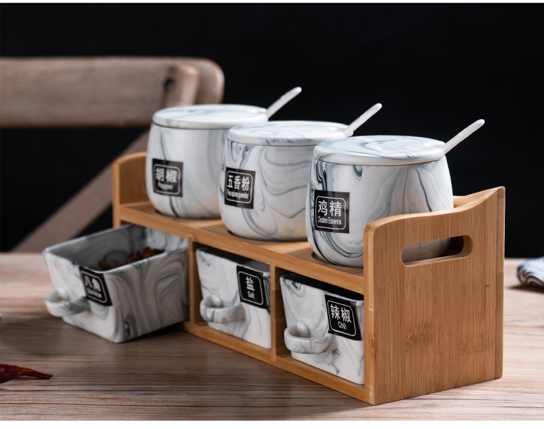 Household ceramics seasoning box double seasoning oil tank glass combination suit the kitchen pot seasoning salt seasoning bottles and as cans