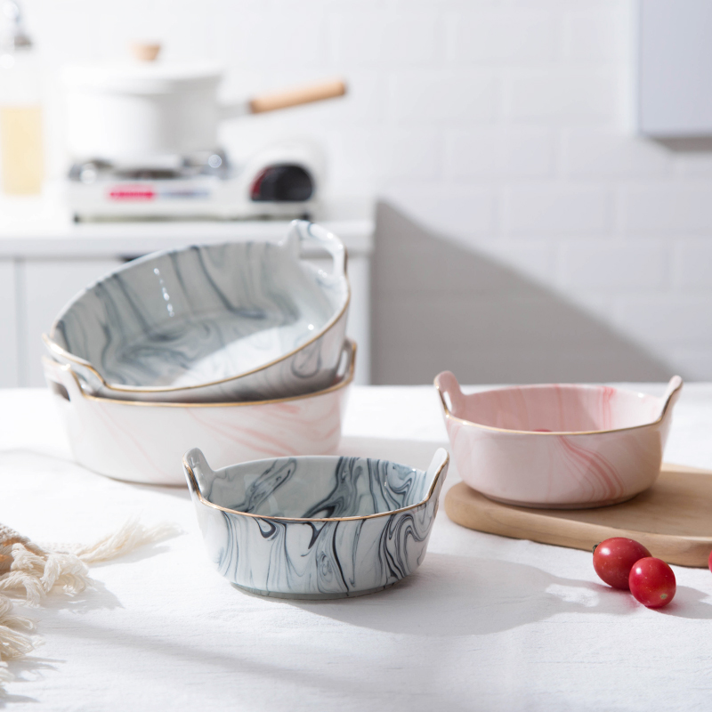 Nordic marble creative ears fruit salad bowl household Japanese - style tableware ceramic bowl rainbow such use boiled fish bowl