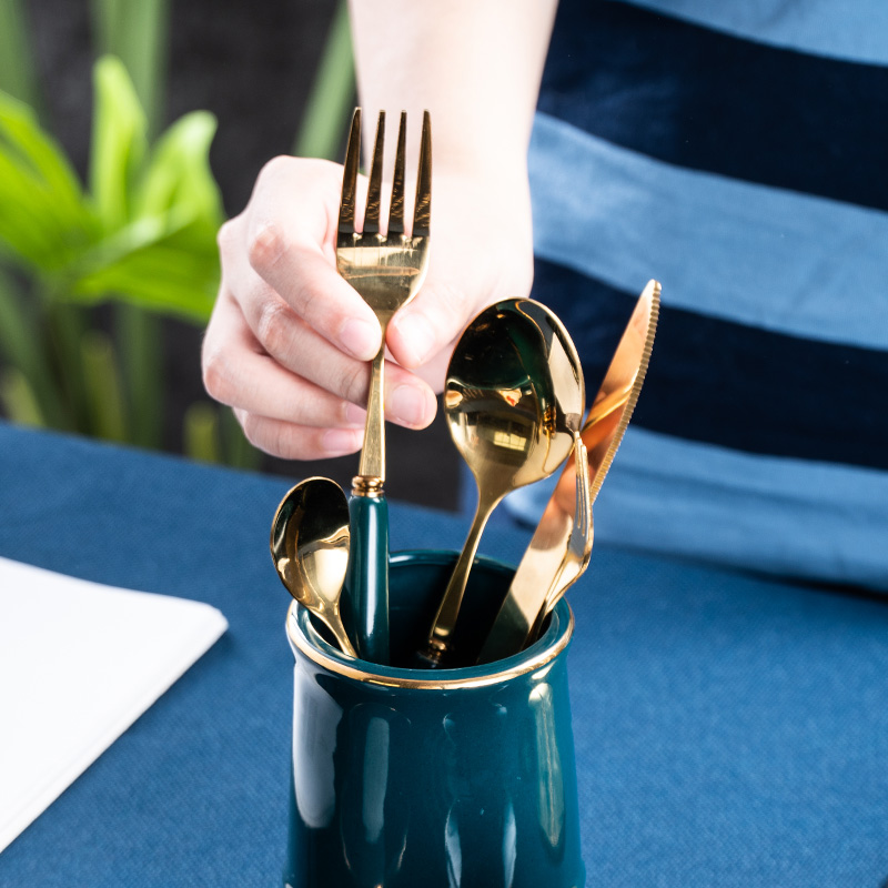 North European ceramic tableware stainless steel western food knife and fork spoon, golden steak knife and fork fork spoon stir suits for fruit fork