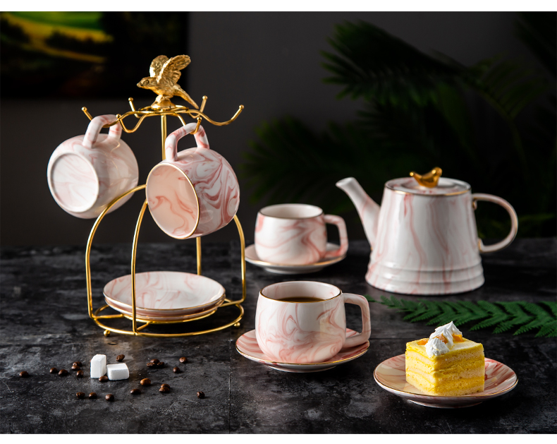 BaiSiLin Nordic marble coffee suit ins trill afternoon tea tea ceramic water red cup dish