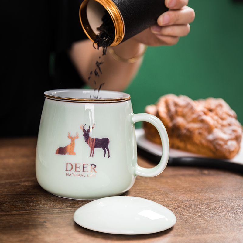 Ceramic tea cup tea separation filter with cover mark cup creative move trend home office men and women