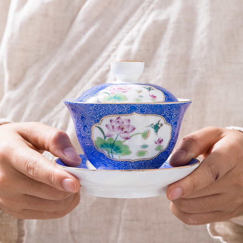 Colored enamel tureen ceramic cups three teapots only large tea sets tea tea bowl of white porcelain hand grasp pot