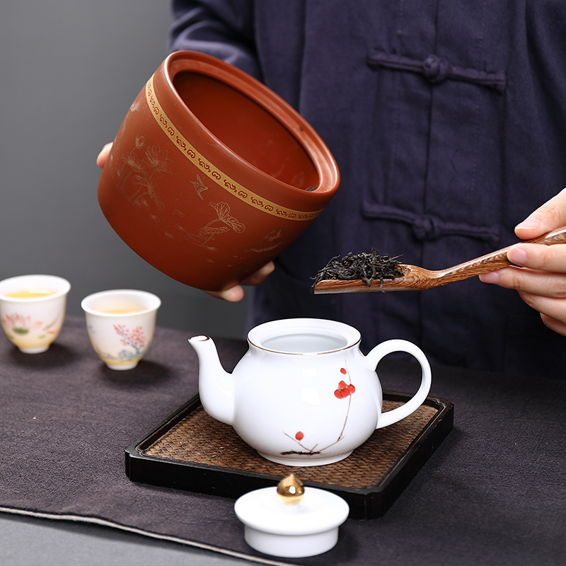 Treasure minister 's purple sand tea pot, coarse pottery seal storage tank ceramics pu' er tea accessories