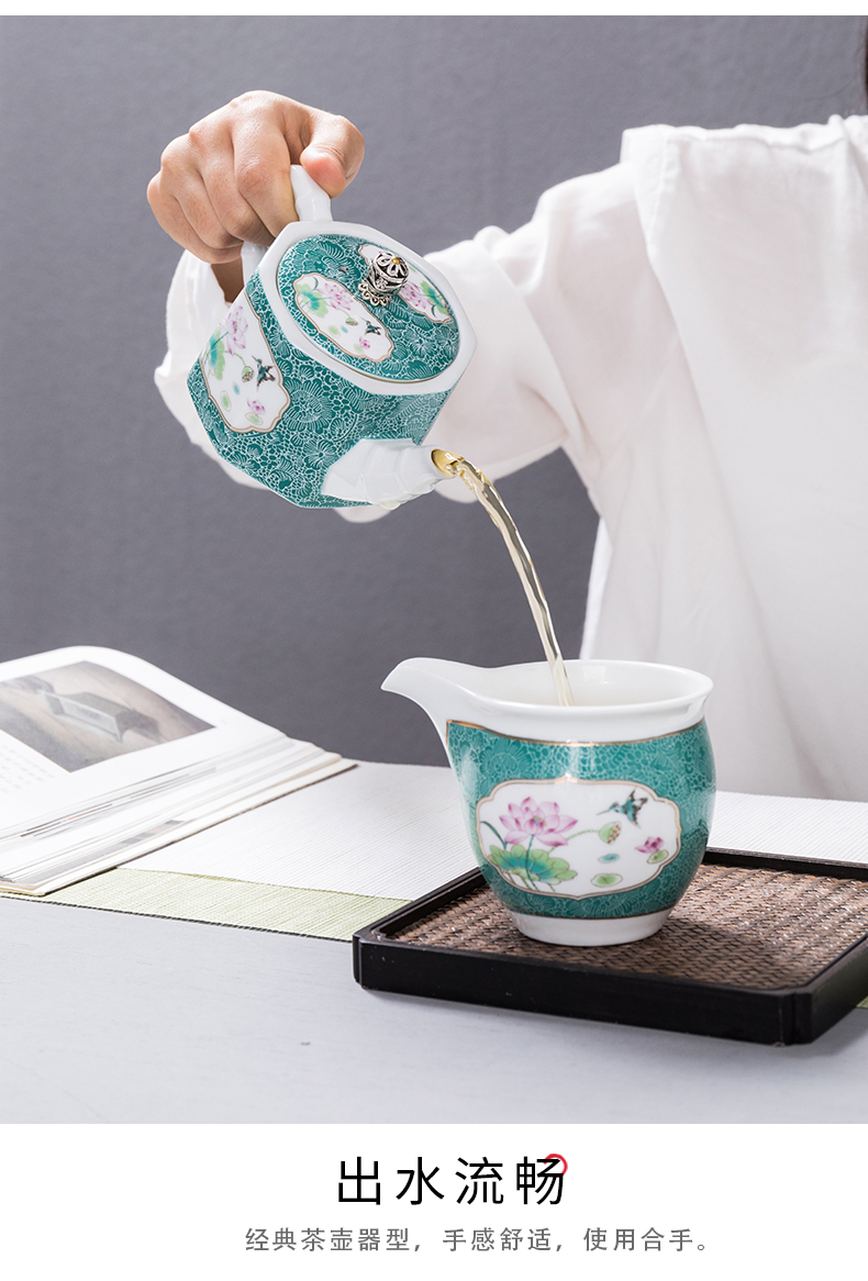 Colored enamel porcelain tea set suit small household set of kung fu tea set a complete set of contracted tea tureen cup teapot