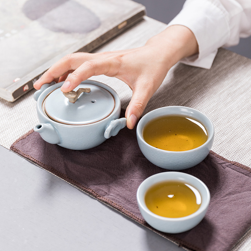 Crack cup travel a pot of two cups of tea set suit portable package ceramic kung fu tea set suit small household