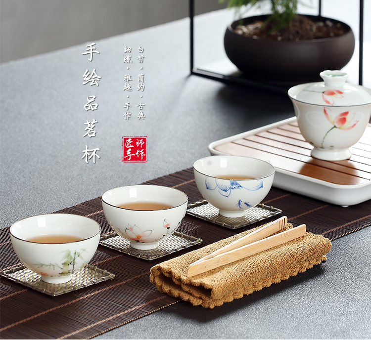 Treasure minister 's meditation is hand - made ceramic porcelain teacup tea cups master cup single CPU creative kung fu tea cups