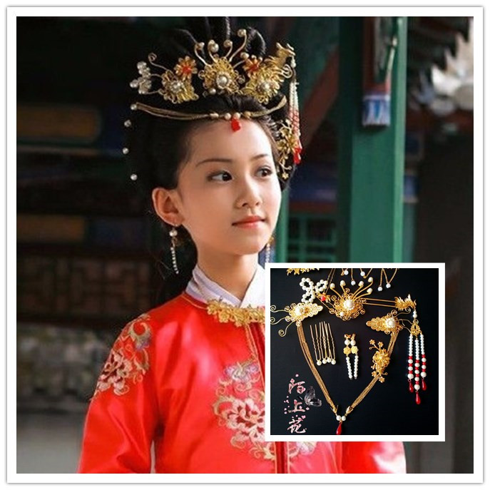 【Moshanghua】Red Chamber Dream Little Acting Star Wang Xifeng and Gu Feige's Same Style Headwear, Ancient Style Bridal Hair Accessory for Cosplay