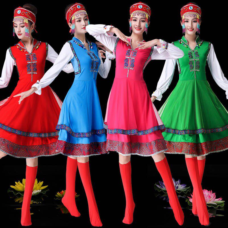 Mongolian dance costumes female minority performing foreign dress Mongolian robe square dance big swing dress for the summer