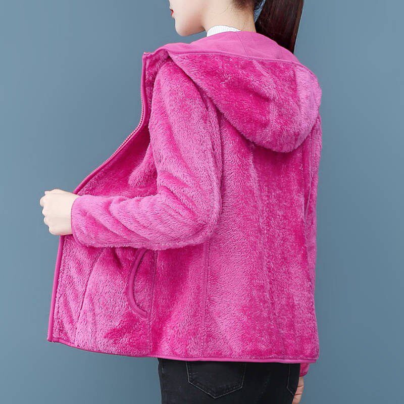 Double face wearing jacket female rocking grain suede woman warm and thickened outdoor submachine clothes liner Coral Flannel