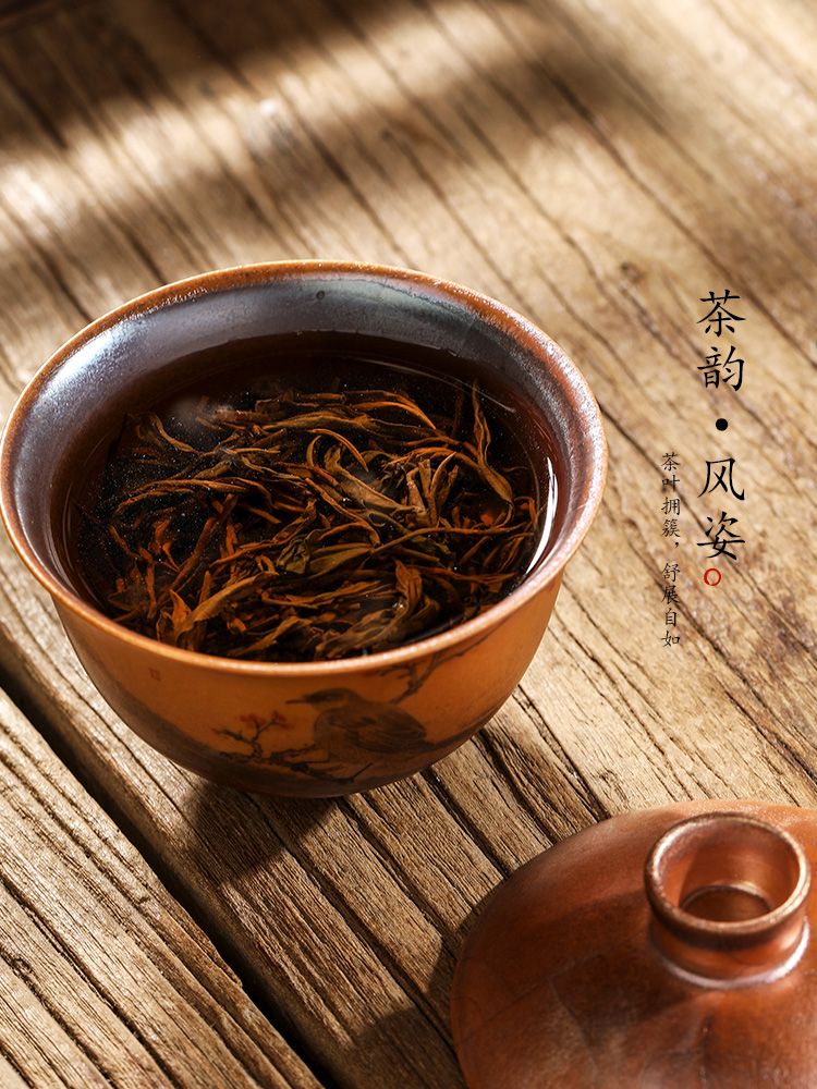 Pure manual firewood kunfu tea tureen tea cups jingdezhen hand - made ceramic painting of flowers and not hot tea bowl tea bowl
