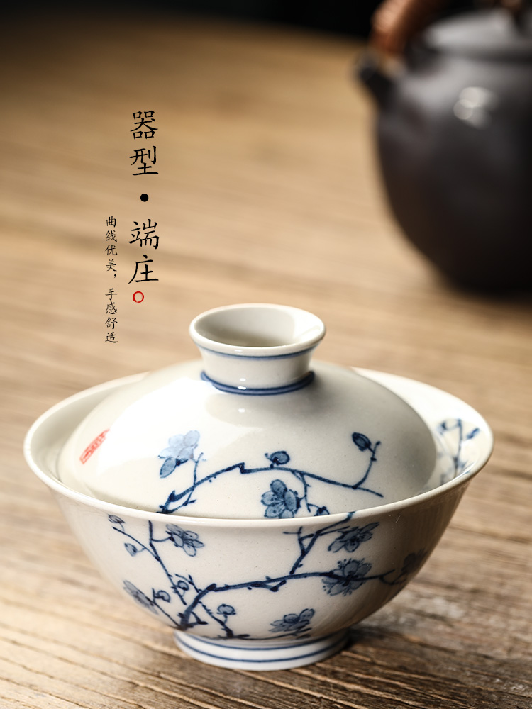 Jingdezhen blue and white tureen tea cups large pure manual plant ash not hot bowl hand - made name plum tea