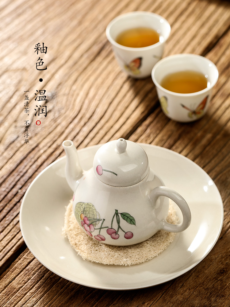 Jingdezhen pure manual teapot kongfu tea pot plant ash glaze hand - made cherry ball hole, small ceramic pot