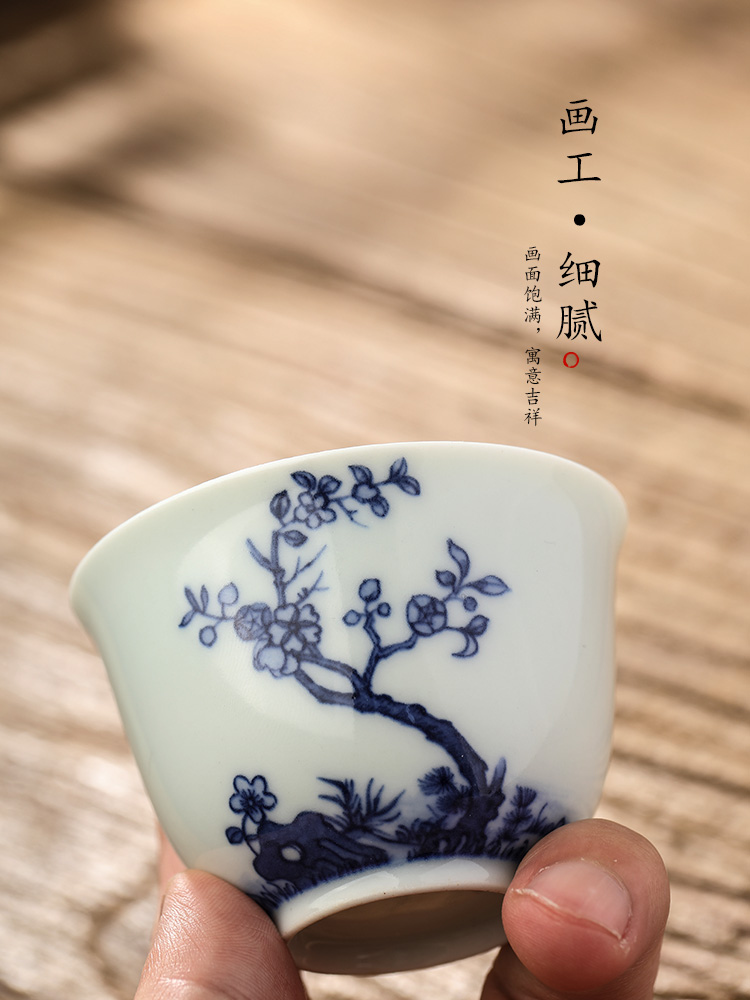 Blue and white master cup pure manual single hand sample tea cup cup of jingdezhen ceramic kung fu tea set tea only, suit