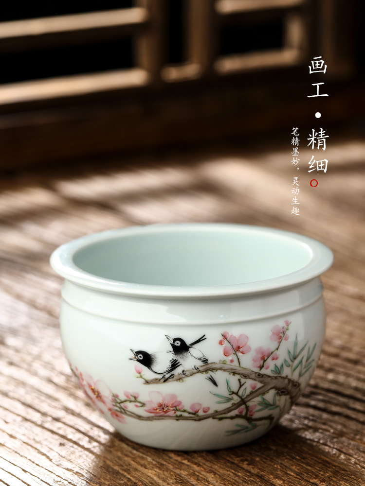 Xu, Jiaxing hand - made water points peach blossom put XiCha jingdezhen checking ceramic writing brush washer washing water jar kunfu tea accessories