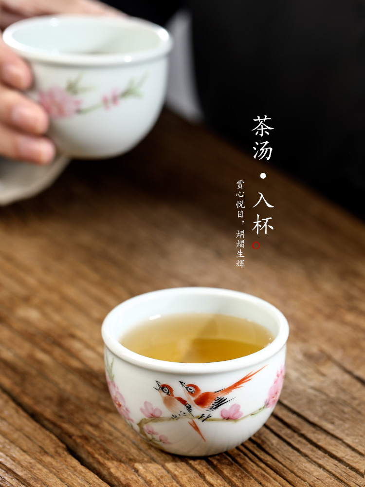 Xu, Jiaxing hand - made peach blossom put water point master cup single CPU getting jingdezhen pure manual white porcelain kung fu tea sample tea cup