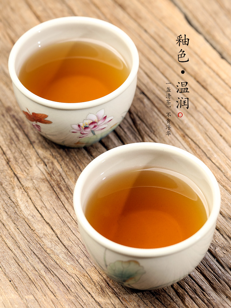 Master kung fu tea cup single CPU jingdezhen ceramic sample tea cup single plant ash glaze hand - made lotus tea urn getting out