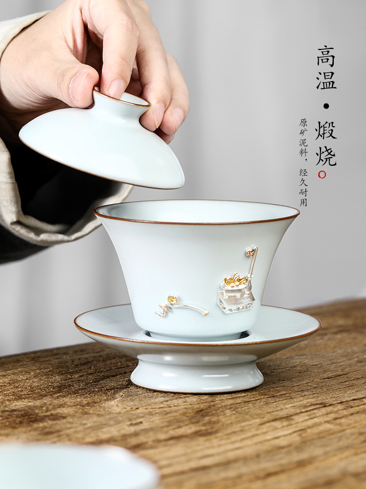 Jingdezhen pure manual three just tureen tea bowl large cups not hot curium nail thickening kung fu tea set, ceramic