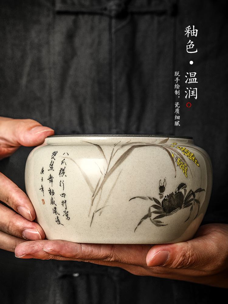 Jingdezhen hand - made the crab pot bearing water pure manual plant ash glaze paddy fields ceramic dry mercifully water wash tea accessories