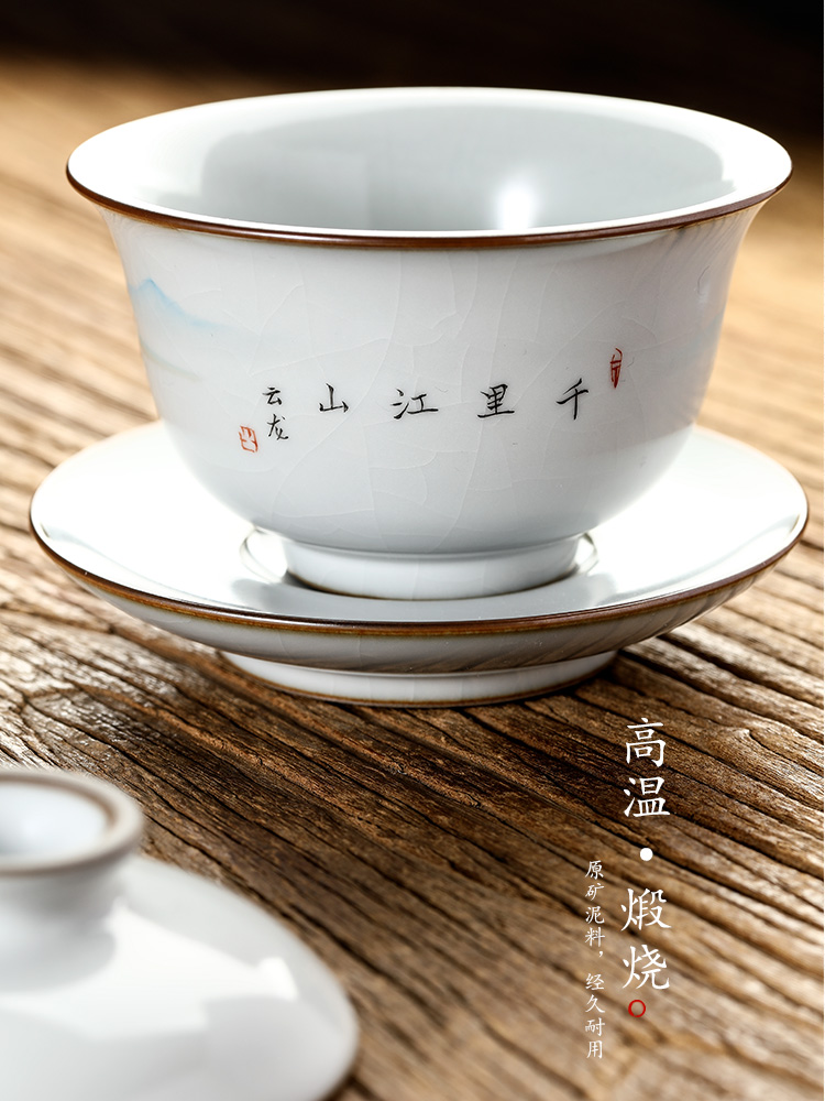 Your up only three tureen tea cups pure manual jingdezhen tea bowl of hot large kunfu tea tea; Preventer single