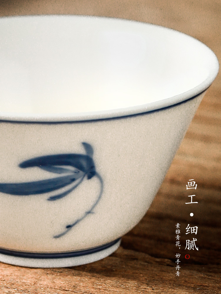 Pure manual master cup single cup in true up jingdezhen blue and white orchid hand sample tea cup single female kung fu tea cups