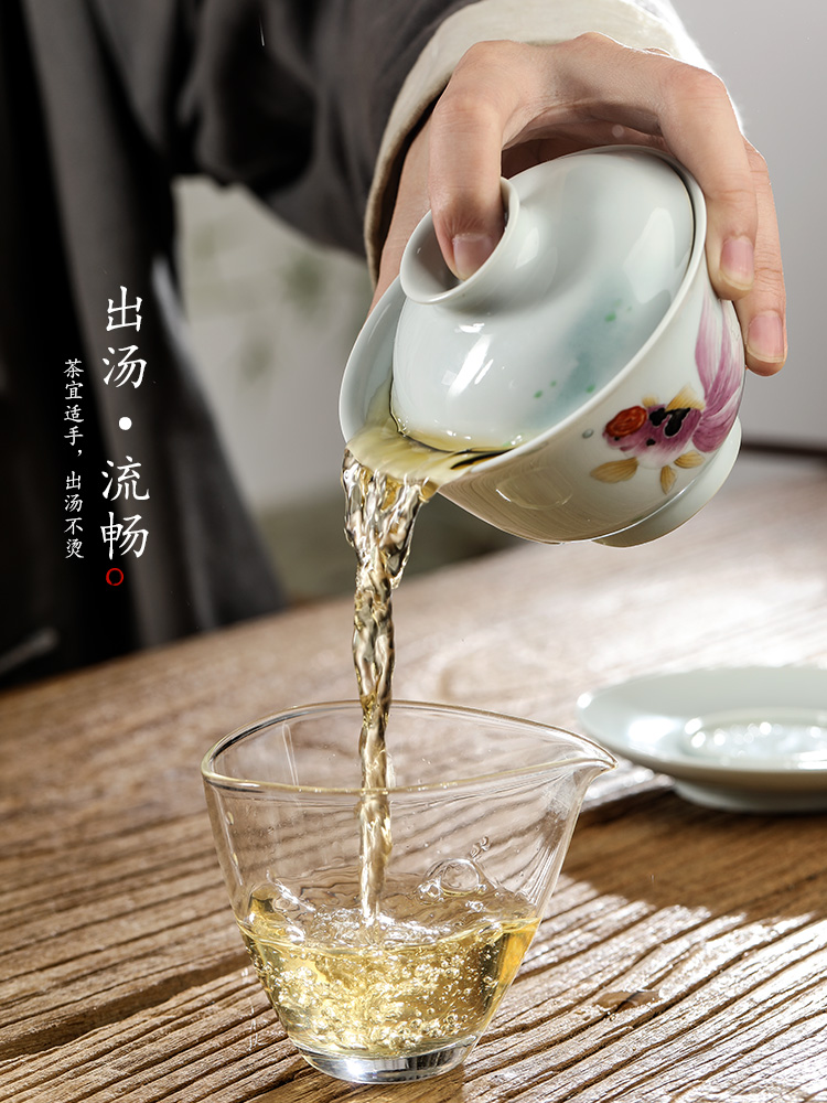 Jingdezhen hand - made only three tureen tea cups of Chinese style restoring ancient ways goldfish bowl is pure manual ceramic kung fu tea set against the very hot