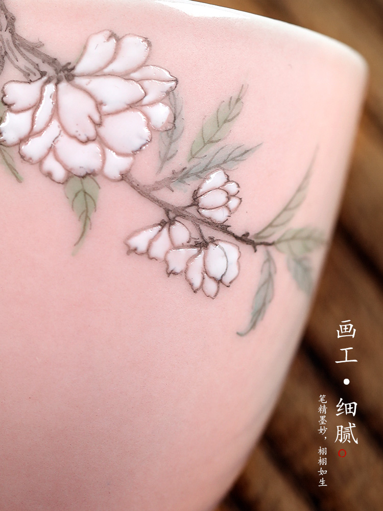 Jingdezhen hand - made ceramic sample tea cup kung fu noggin master cup single CPU getting checking pink pear flower tea