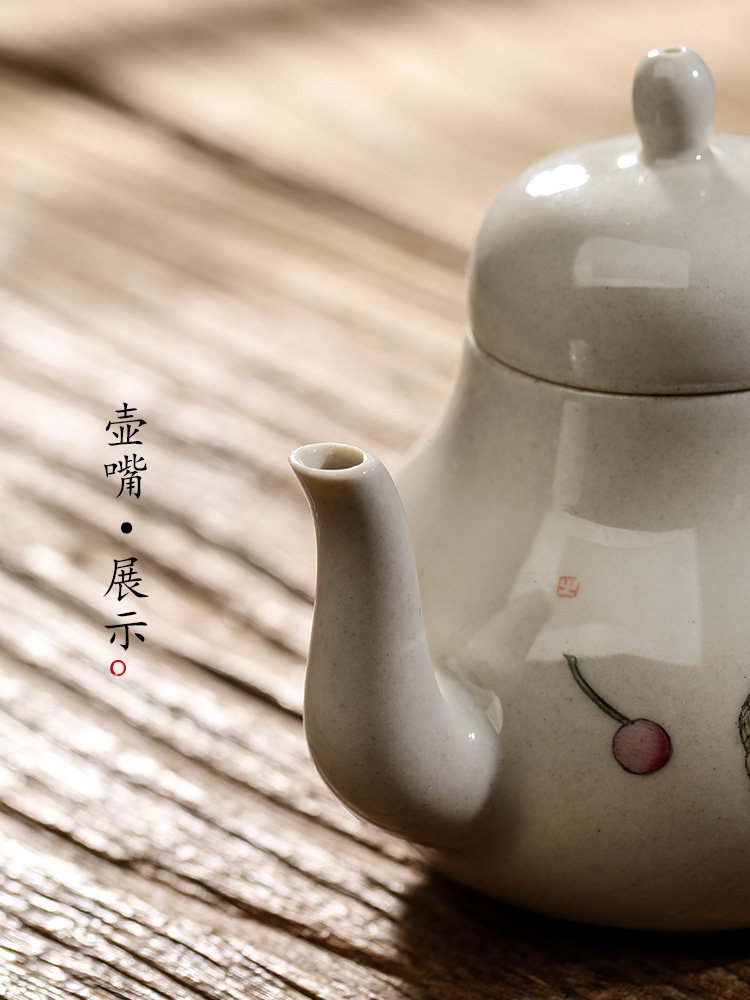 Jingdezhen pure manual teapot kongfu tea pot plant ash glaze hand - made cherry ball hole, small ceramic pot