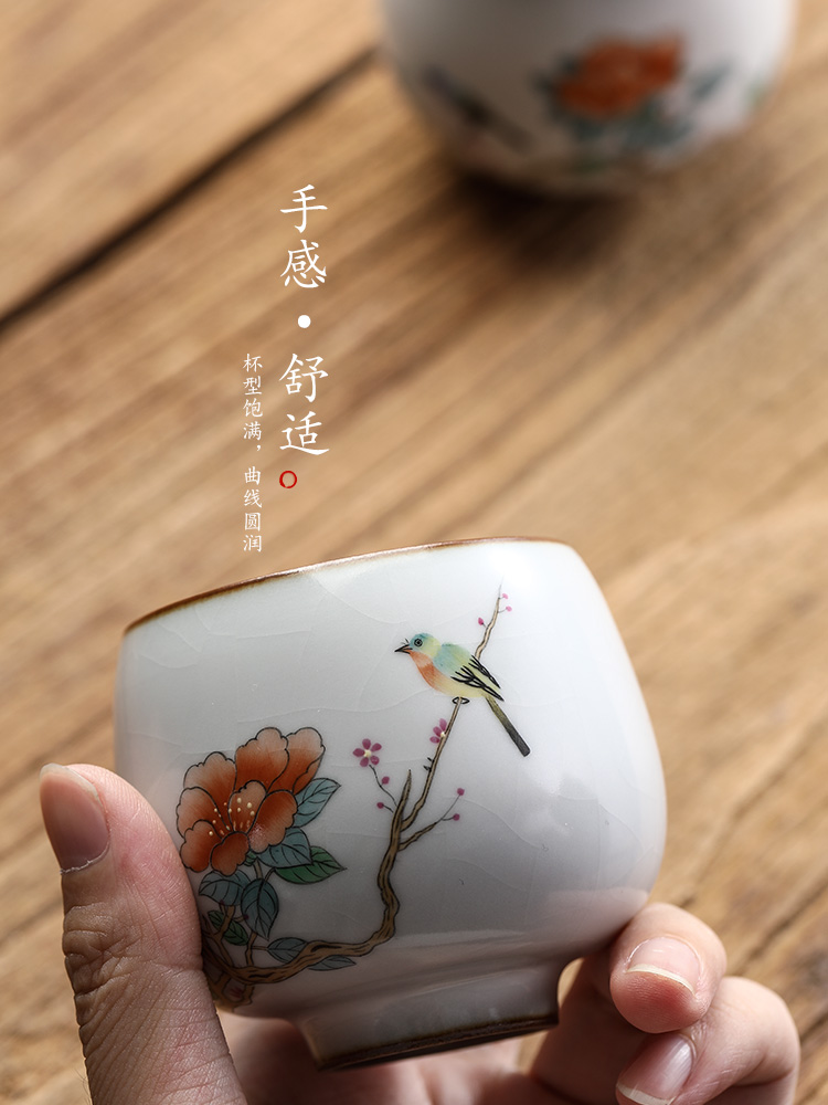 Ru up market metrix who jingdezhen kung fu tea cup single cup of pure manual ceramic sample tea cup only hand - made painting of flowers and tea set