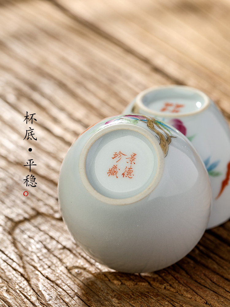 Jingdezhen checking retro kung fu tea cups ceramic masters cup single cup tea sample tea cup single hand - made of peach